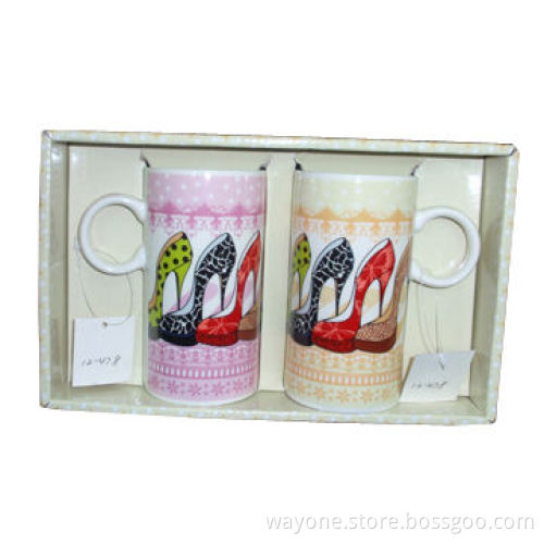 12oz Mug with mat, fashion high-heeled shoes design, 250g papercard, two sides printing, PVC box
